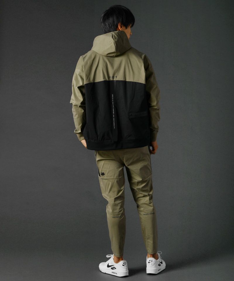 撥水ストレッチ布帛止水ジップバイカラー長袖プルパーカー | REZES