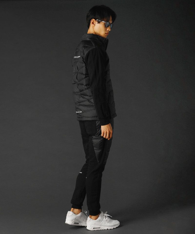 高密度タフタ×裏起毛ストレッチジャージフードダウンジャケット