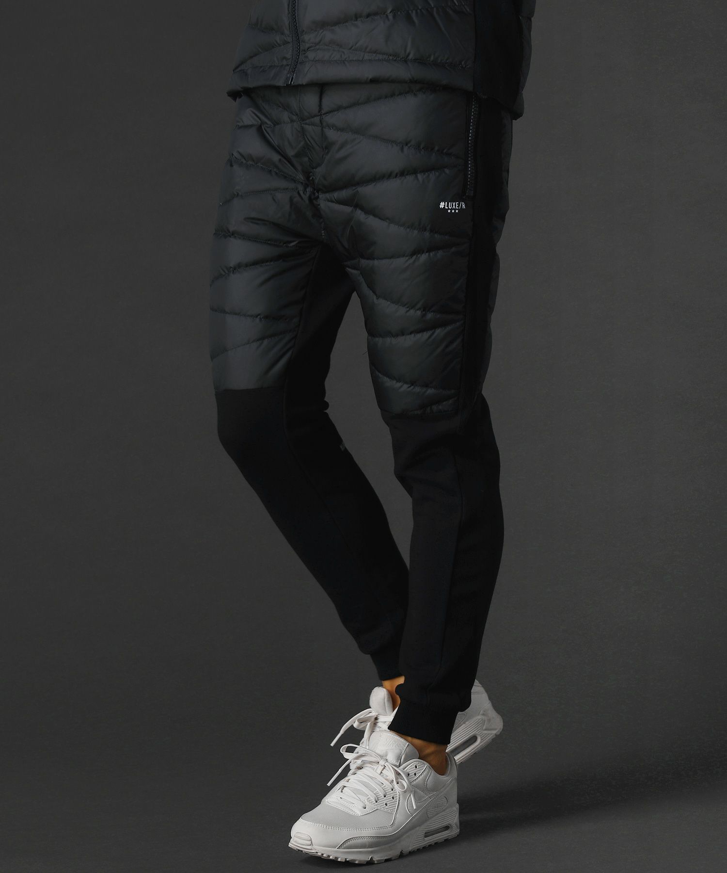 ベルトループ付き高密度タフタ×裏起毛ストレッチジャージ切替ジョガー