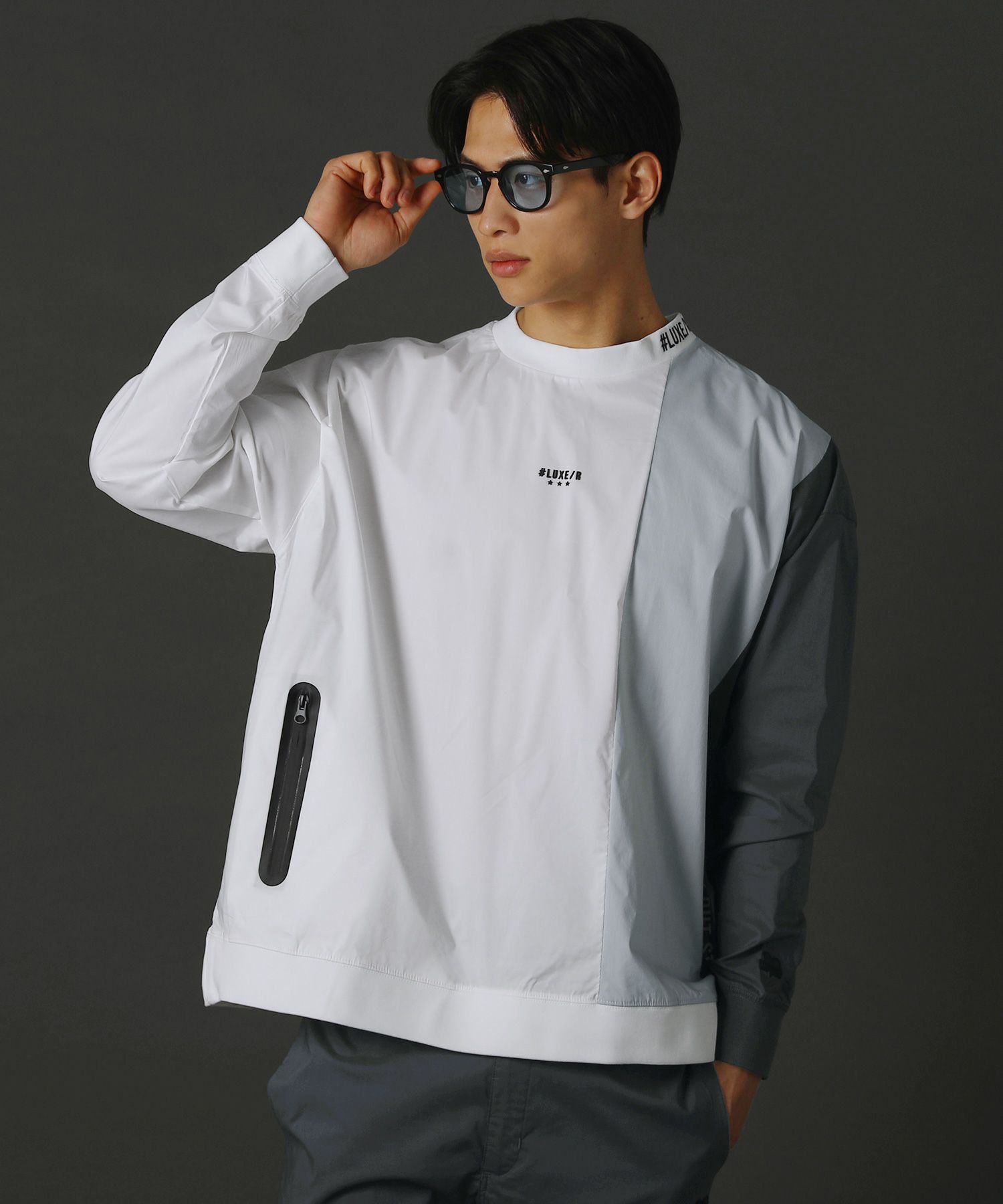 撥水加工ストレッチ布帛vertical color scheme止水ZIPハイネック長袖