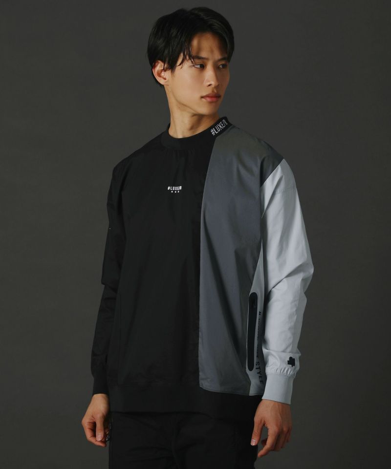 撥水加工ストレッチ布帛vertical color scheme止水ZIPハイネック