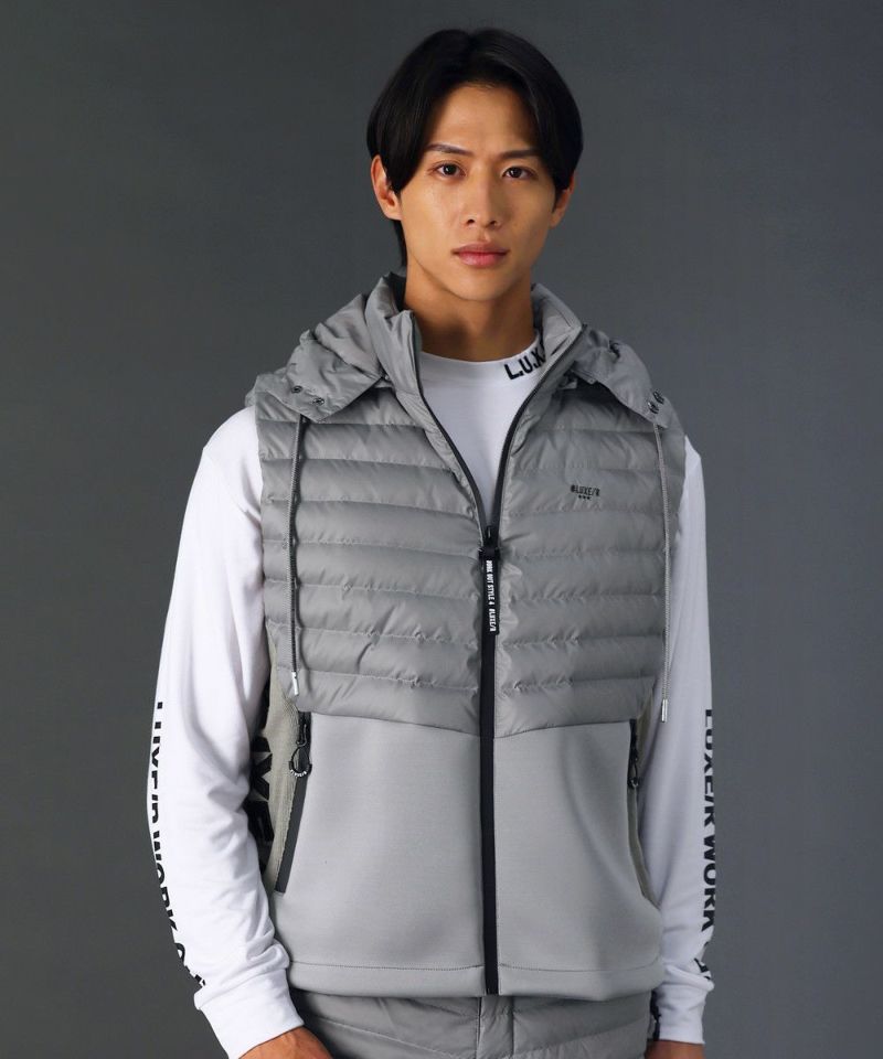 高密度タフタ ダウンベスト 止水ジップ高密度タフタフード脱着ダウンベスト | REZES OFFICIAL
